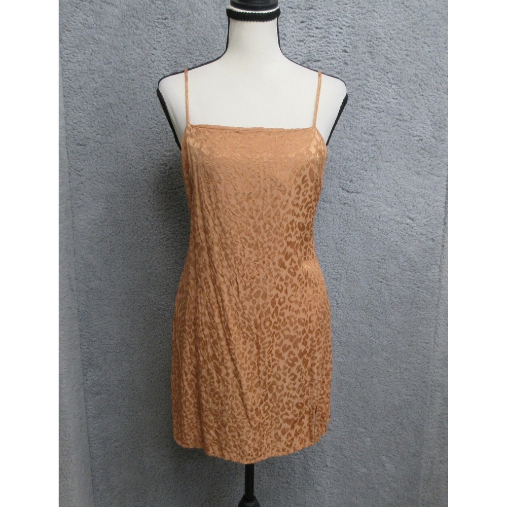 Urban Outfitters Animal Print Slip Dress Womens M Brown Jacquard Satin Mini Y2K